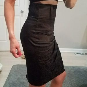 Black brocade like pencil skirt